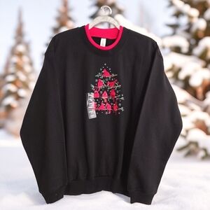 Morning Sun Black Christmas Tree Pullover Fleece Sweetar Large